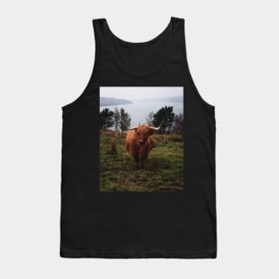 Moody Photograph of Highlands cattle with fjord in the back Tank Top